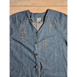 Bingo Bingo Vintage 90s Denim Top Women 16 Blue Short Sleeve Embroidered Studded